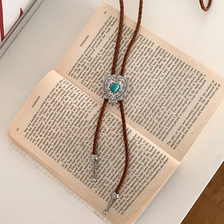 Love Shield Turquoise Leather Bolotie Necklace