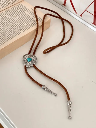 Love Shield Turquoise Leather Bolotie Necklace