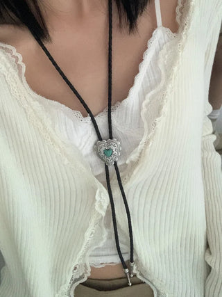 Love Shield Turquoise Leather Bolotie Necklace