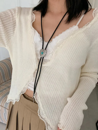 Love Shield Turquoise Leather Bolotie Necklace
