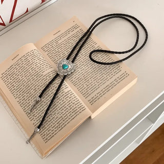 Love Shield Turquoise Leather Bolotie Necklace