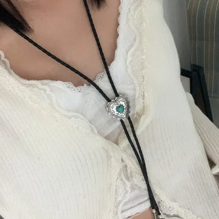 Love Shield Turquoise Leather Bolotie Necklace