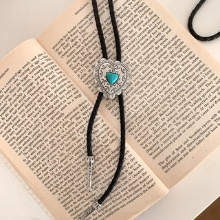 Love Shield Turquoise Leather Bolotie Necklace