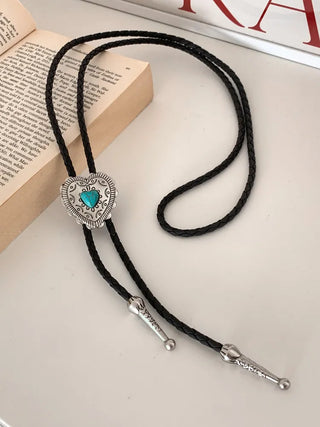 Love Shield Turquoise Leather Bolotie Necklace