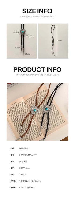 Love Shield Turquoise Leather Bolotie Necklace