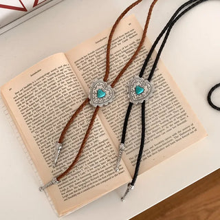 Love Shield Turquoise Leather Bolotie Necklace