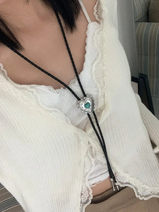 Love Shield Turquoise Leather Bolotie Necklace
