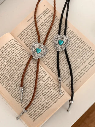 Love Shield Turquoise Leather Bolotie Necklace