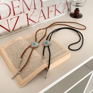 Love Shield Turquoise Leather Bolotie Necklace