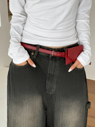 Letter Pocket Slim Leather Belt Bag