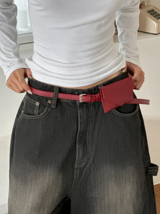 Letter Pocket Slim Leather Belt Bag