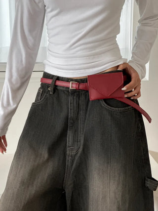 Letter Pocket Slim Leather Belt Bag