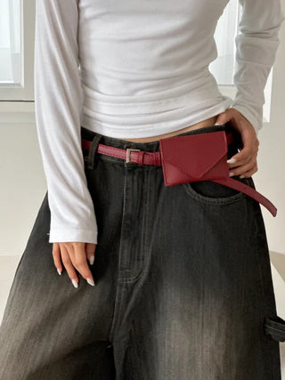 Letter Pocket Slim Leather Belt Bag