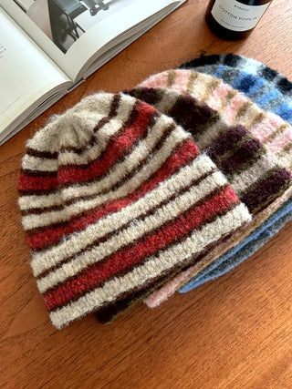 Double Sirui Striped Knit Beanie Hat