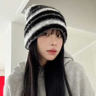 Double Sirui Striped Knit Beanie Hat