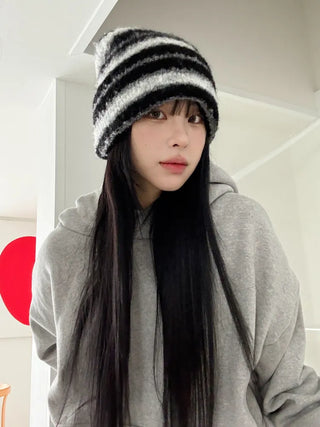 Double Sirui Striped Knit Beanie Hat