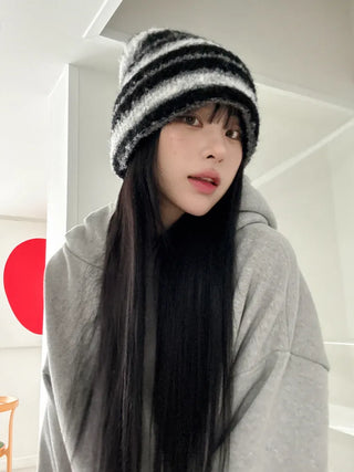 Double Sirui Striped Knit Beanie Hat