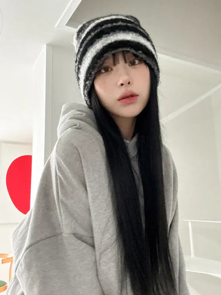 Double Sirui Striped Knit Beanie Hat