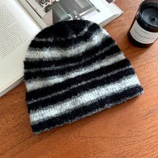 Double Sirui Striped Knit Beanie Hat