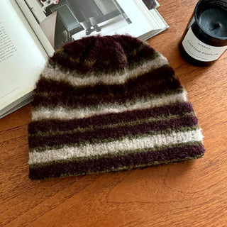 Double Sirui Striped Knit Beanie Hat