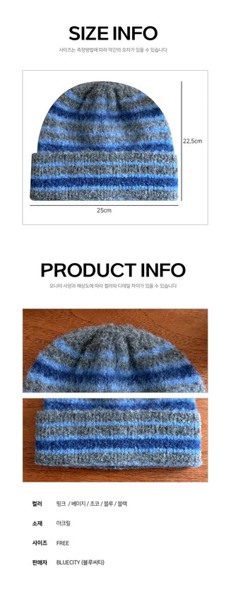 Double Sirui Striped Knit Beanie Hat