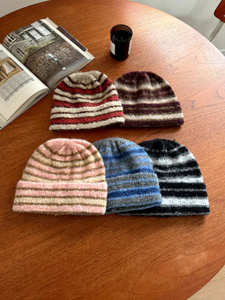 Double Sirui Striped Knit Beanie Hat
