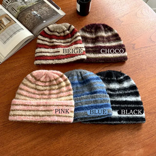 Double Sirui Striped Knit Beanie Hat