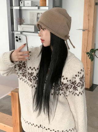 New Roll-Up Stretch Knit Plain Long Beanie Hat