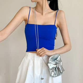 Square Backless Crop Strap Sleeveless Summer Swag Show Waterbomb Festival Sleeveless Bralette Blue Sleeveless