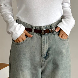 Cinus Silver Daily Simple Leather Belt