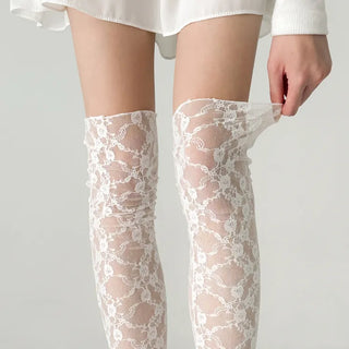 Rose Vine Lace Flower Pattern Long Knee Socks