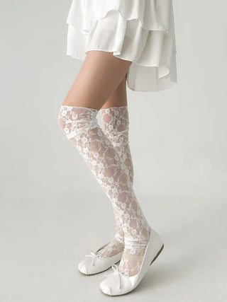 Rose Vine Lace Flower Pattern Long Knee Socks