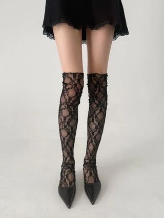 Rose Vine Lace Flower Pattern Long Knee Socks