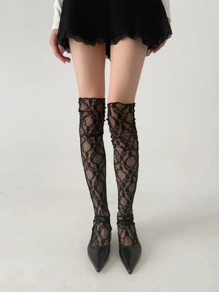 Rose Vine Lace Flower Pattern Long Knee Socks