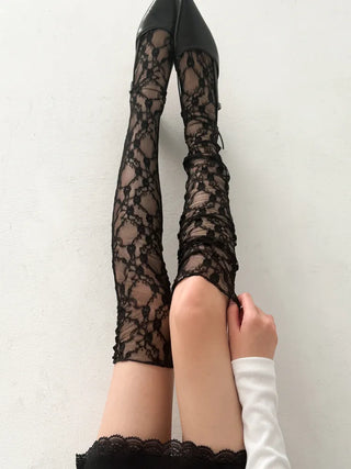 Rose Vine Lace Flower Pattern Long Knee Socks