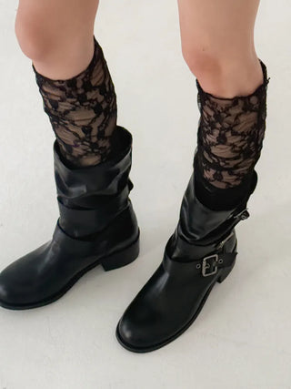 Rose Vine Lace Flower Pattern Long Knee Socks
