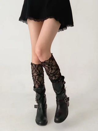 Rose Vine Lace Flower Pattern Long Knee Socks