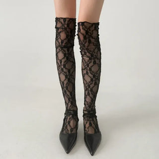 Rose Vine Lace Flower Pattern Long Knee Socks