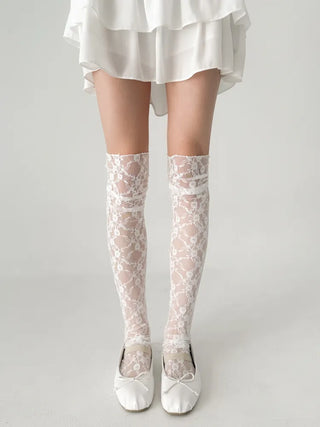 Rose Vine Lace Flower Pattern Long Knee Socks