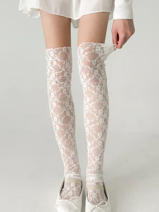 Rose Vine Lace Flower Pattern Long Knee Socks