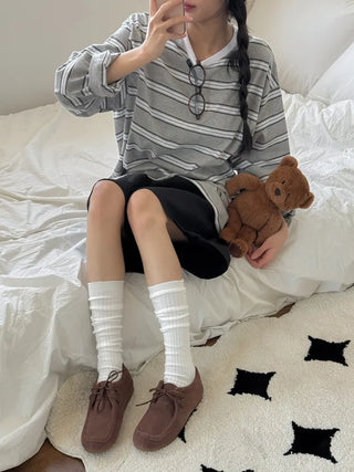 Deli Basic Ribbed Plain Color Knee-Long Socks