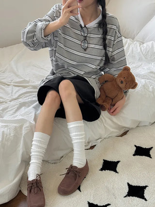 Deli Basic Ribbed Plain Color Knee-Long Socks