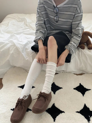 Deli Basic Ribbed Plain Color Knee-Long Socks