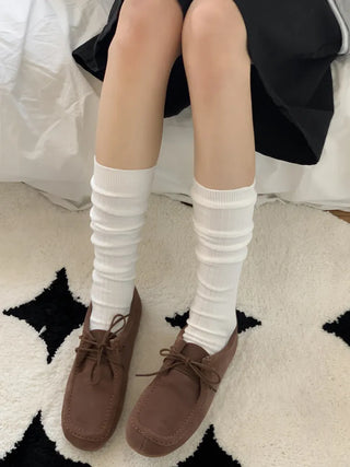 Deli Basic Ribbed Plain Color Knee-Long Socks