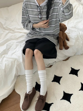 Deli Basic Ribbed Plain Color Knee-Long Socks