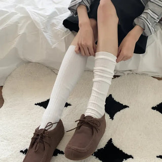 Deli Basic Ribbed Plain Color Knee-Long Socks