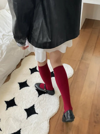 Deli Basic Ribbed Plain Color Knee-Long Socks