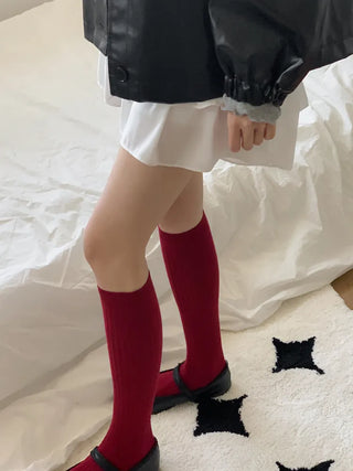 Deli Basic Ribbed Plain Color Knee-Long Socks