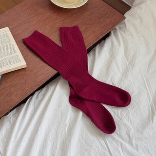 Deli Basic Ribbed Plain Color Knee-Long Socks