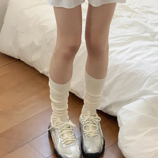 Deli Basic Ribbed Plain Color Knee-Long Socks
